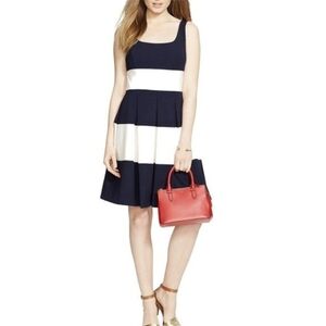 Lauren Ralph Lauren Navy and White Striped Fit-and-Flare Dress